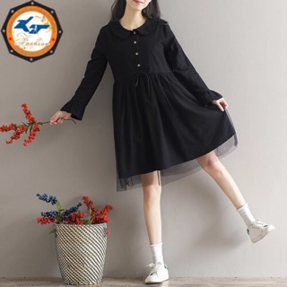 Đầm babydoll đen phối lưới