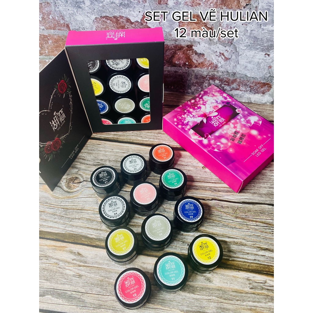 Set gel vẽ 12 màu Hulian  - Sushi nail mi