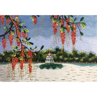 Tranh thêu tay phong cảnh Tháp Lộc Vừng 35x50cm