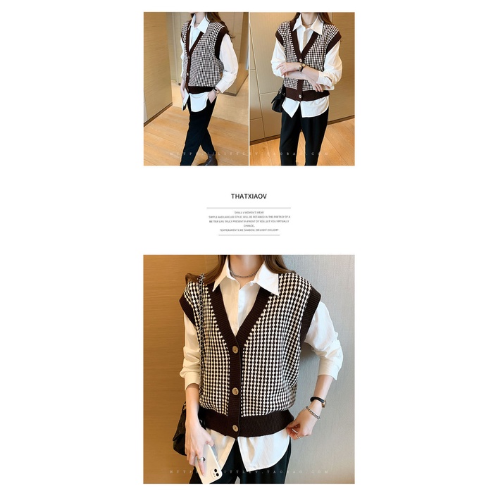 Áo khoác len cardigan cổ chữ V dáng rộng họa tiết kẻ sọc màu tương phản thời trang Hàn Quốc