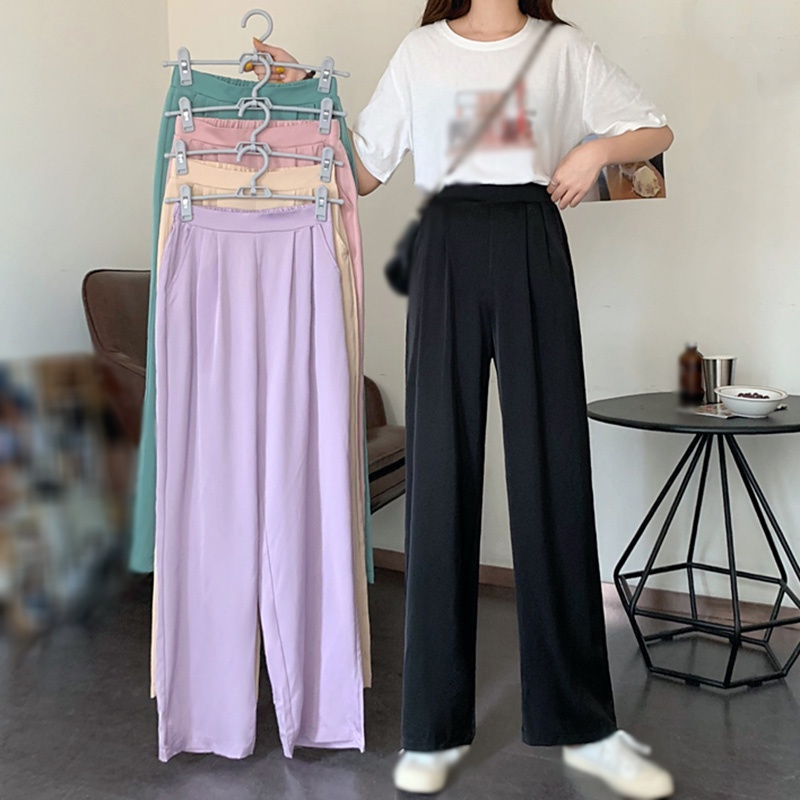 Quần ống rộng Lưng Cao Màu Sắc Đơn Giản Thời Trang Cho Nữ