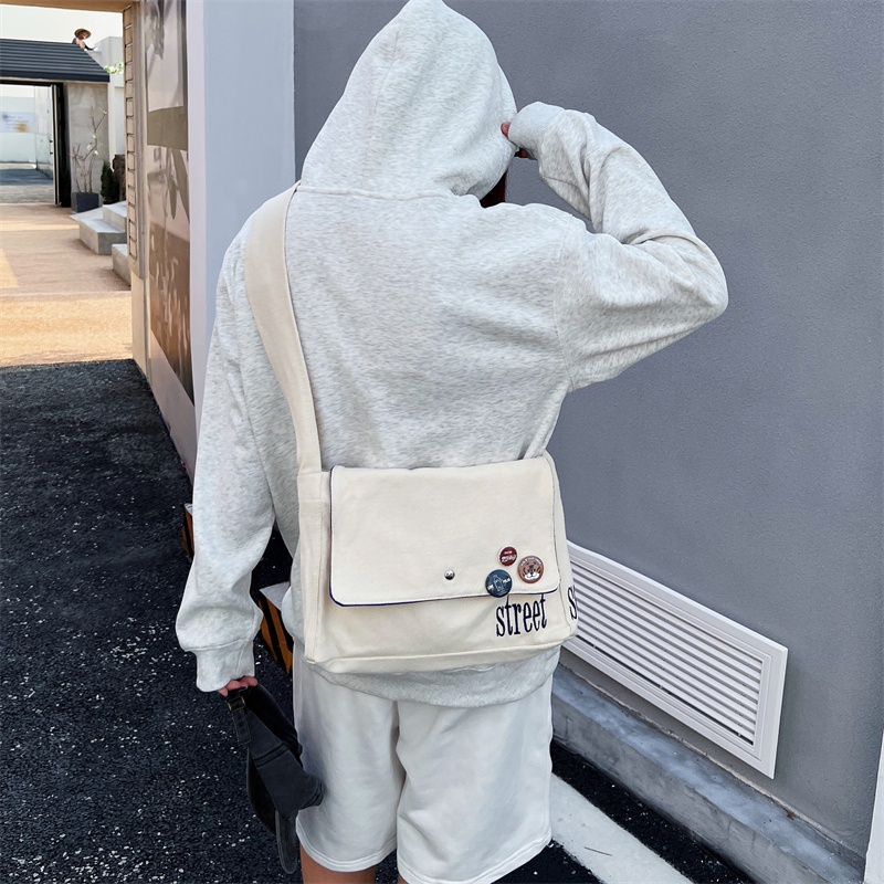 Túi vải canvas PRETTYZYS 2022 thiết kế sức chứa lớn phong cách Hàn Quốc dành cho nữ