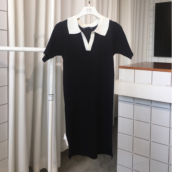 Đầm polo thun dệt dáng ôm cổ trắng - D738 | BigBuy360 - bigbuy360.vn