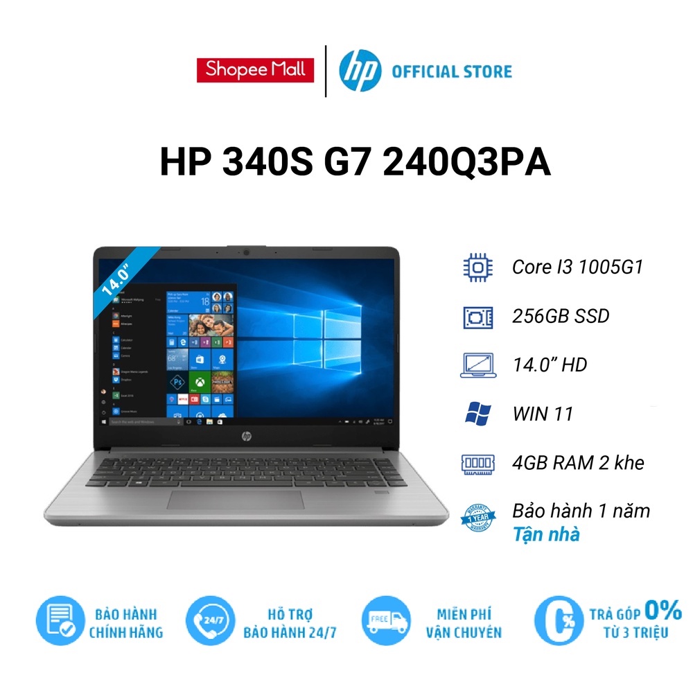 [Mã ELHP128 giảm 12% đơn 10TR] Laptop HP 340s G7 240Q3PA | corei 3-1005G1| RAM 4GD4 |256GSSD/14.0" HD | Windows 10