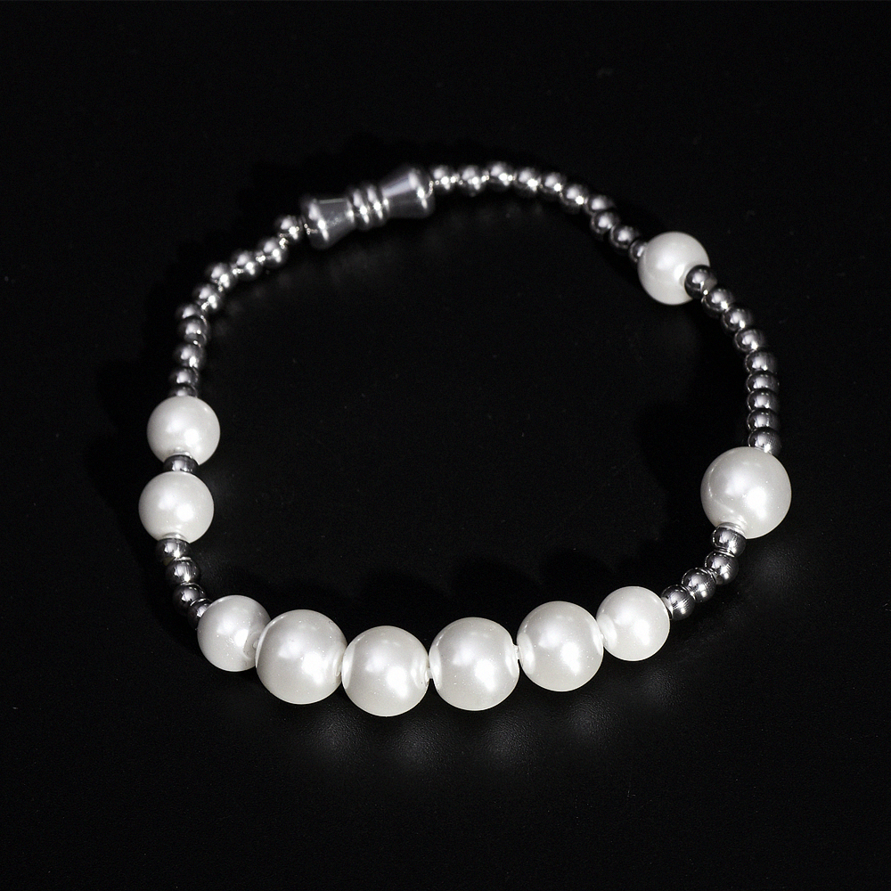 Vòng Tay Đính Ngọc Trai Chất Liệu Thép Titan Phong Cách Hiphop