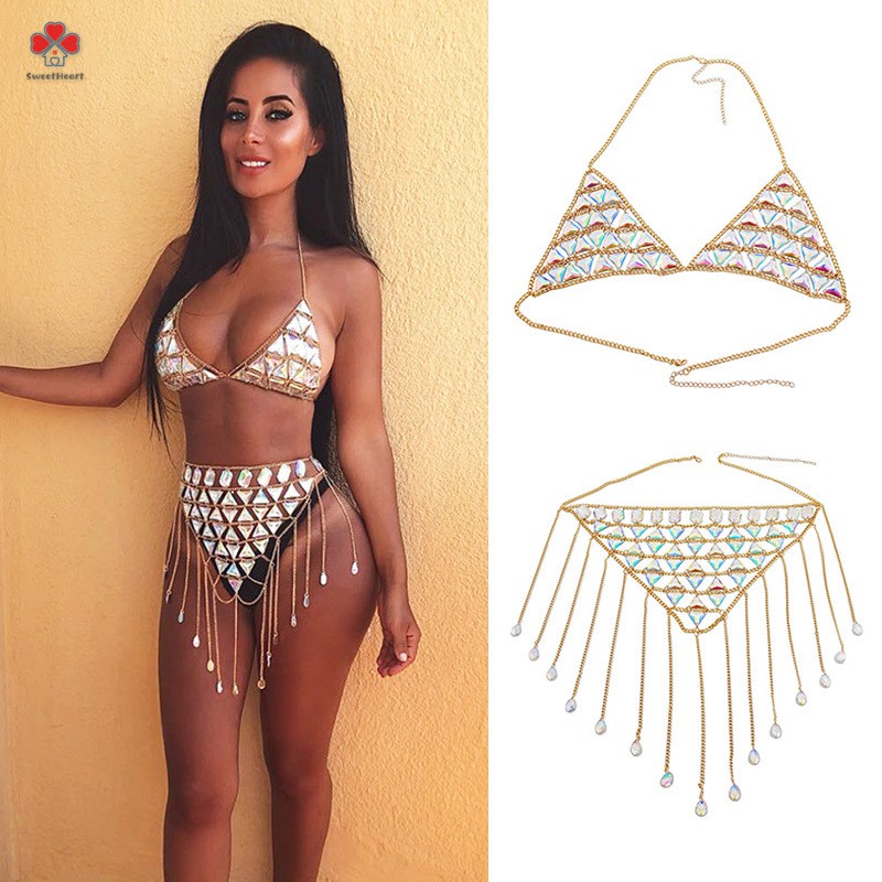 Bikini Mắt Xích Kim Loại Đính Đá Pha Lê