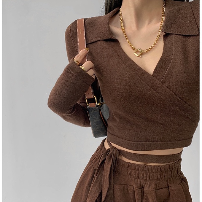 Áo len cổ chữ V màu trơn thanh lịch cho nữ