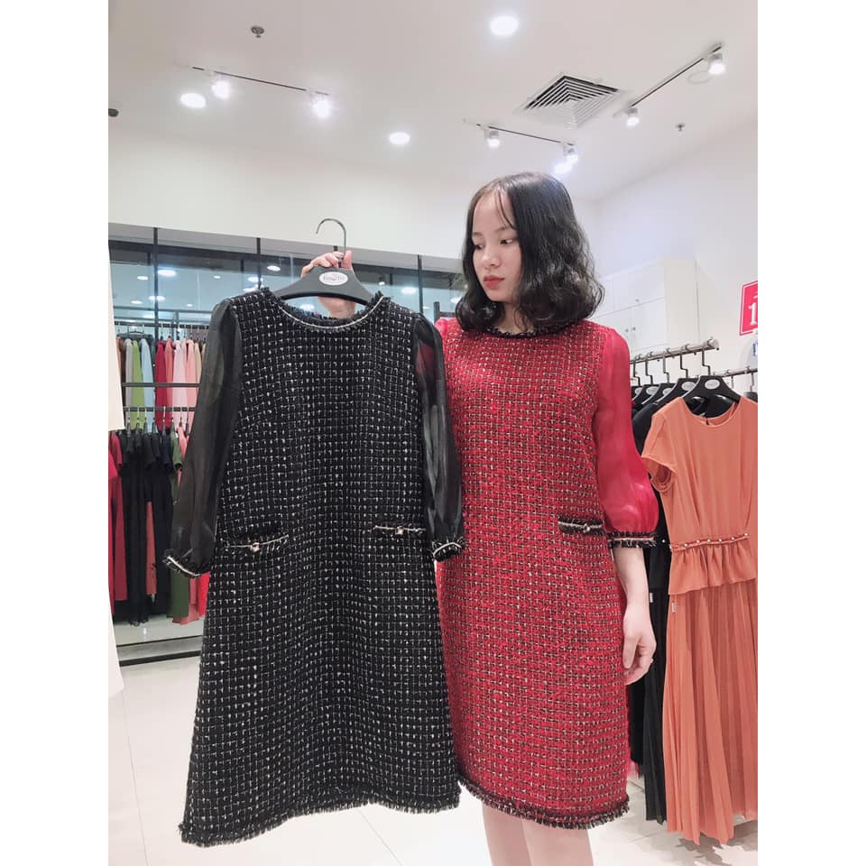 Đầm dáng suông, cổ tròn , dáng lửng Emspo DM3635 (Đỏ, Đen)