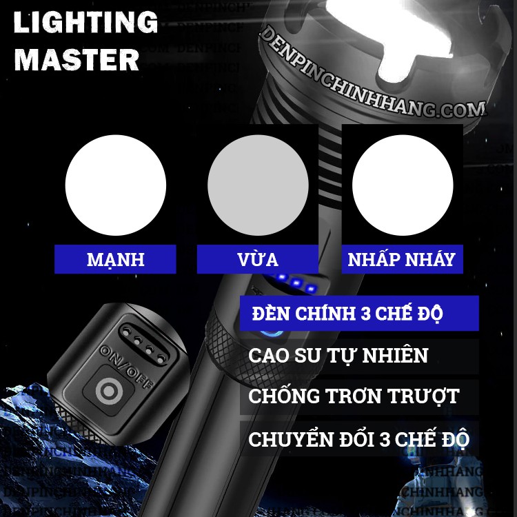 Đèn pin siêu sáng P90 COB cao cấp có zoom