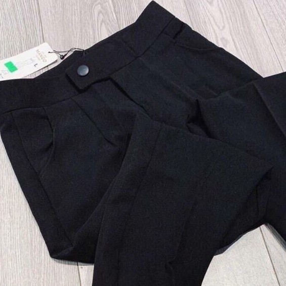 Quần baggy nữ công sở gấu bằng vải tuyết mưa màu đen | BigBuy360 - bigbuy360.vn