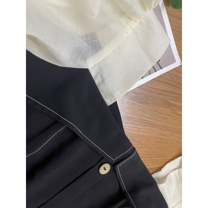 Váy thiết kế công sở đẹp tay voan khuy vạt trước phong cách nhẹ nhàng hàng cao cấp | BigBuy360 - bigbuy360.vn