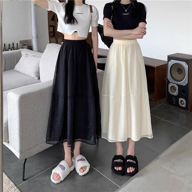Chân váy tơ xoè trơn quốc dân 2 lớp cạp chun co giãn hàng Quảng Châu A1251N Nhung Nhớ