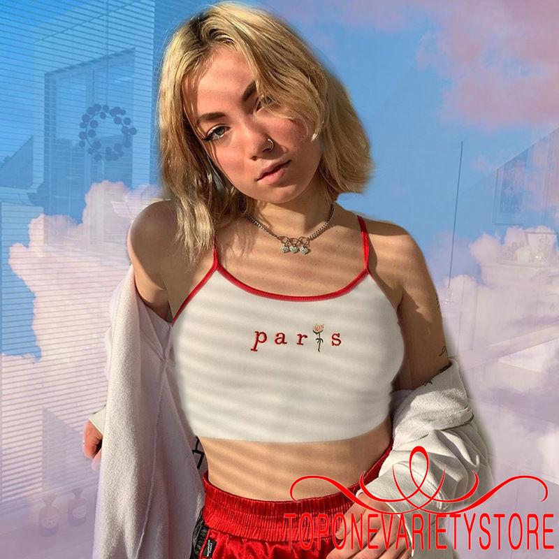 Áo croptop hai dây thêu chữ thời trang gợi cảm cho nữ | BigBuy360 - bigbuy360.vn