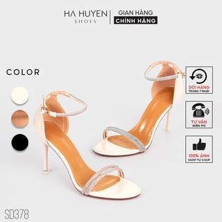 Sandal nữ Hà Huyền Shoes mũi tròn quai đá kép gót nhọn 9 phân - SD378