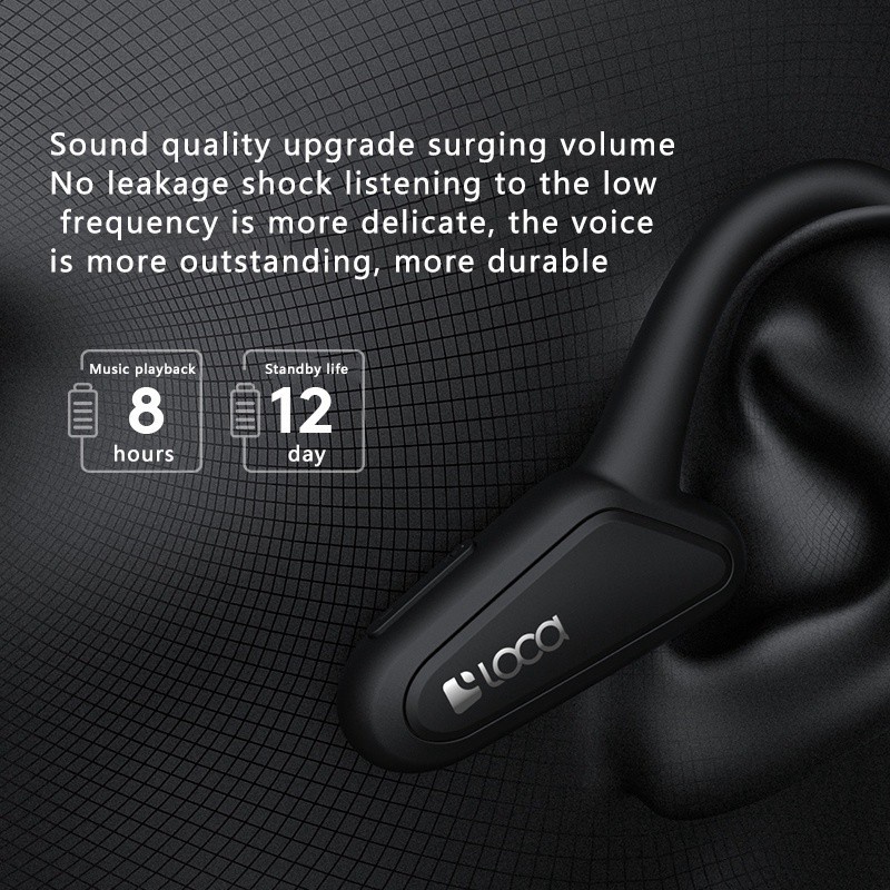 Tai nghe Loca bluetooth truyền âm qua xương màu đen cho chạy bộ/du lịch