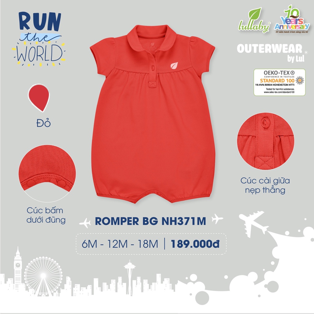 [CHÍNH HÃNG] Bộ body romper cổ polo bổ trụ họa tiết bé gái Lullaby