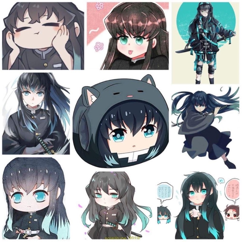 Sticker Muichirou Kimetsu no yaiba 30-60 cái ép lụa khác nhau/hình dán Hà trụ Tokitou Muichirou