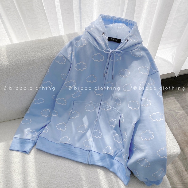 BIBOO - Áo khoác Hoodie Zip form rộng in hình ĐÁM MÂY chất liệu nỉ chân cua mịn đẹp