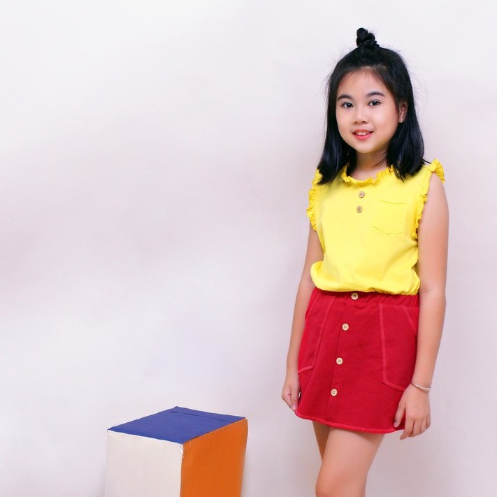 Áo thun bé gái cổ bèo vàng từ 1 - 12 tuổi để đi chơi ATG054 - JADINY