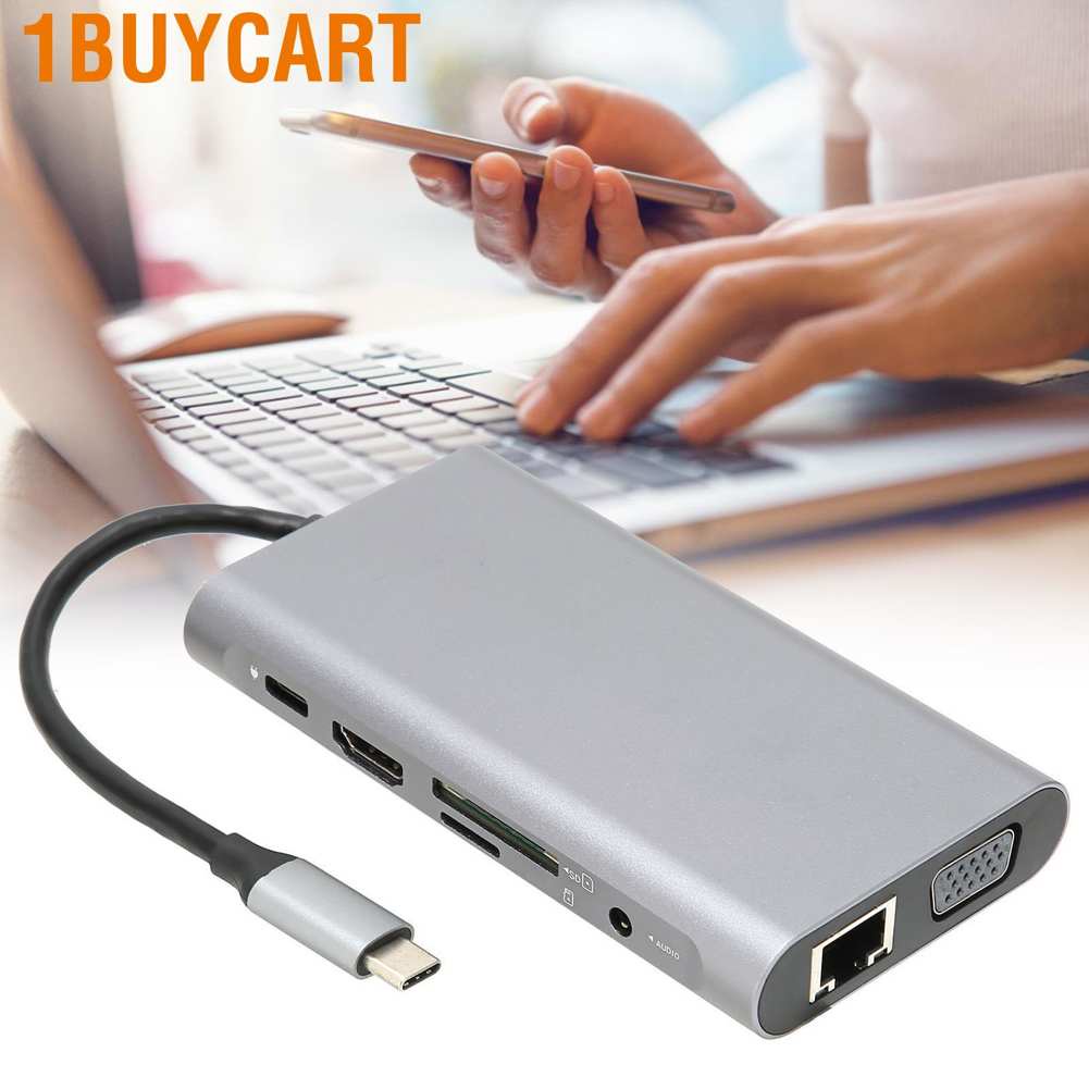 1buycart power adapter charger Docking Hub 10 in 1 Type‑C to High‑Definition Multimedia Interface USB PD Expansion Dock for