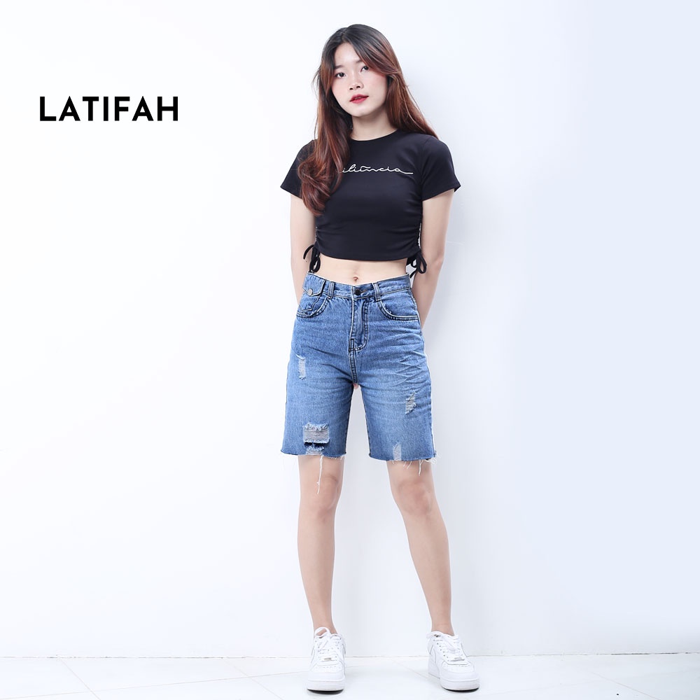Quần shorts ngố jean LATIFAH đắp túi nhỏ có nắp tua lai QS023 phong cách hàn quốc