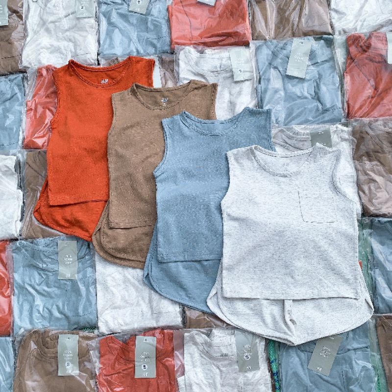 Đồ bộ sát nách trơn HM bé trai vải cotton dư xịn