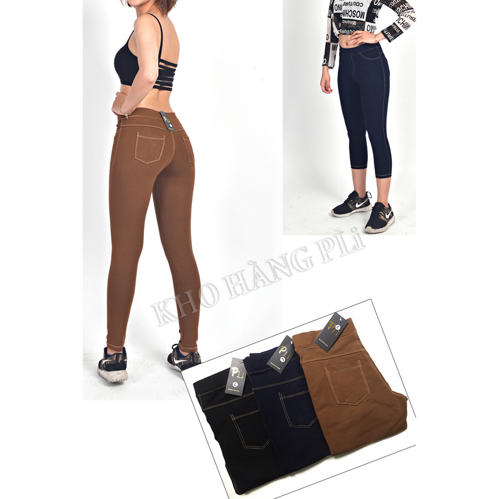 Quần legging giả jean 💖HÀNG LOẠI 1💖 Legging PLi form đứng như jean, co giãn cực thoải mái