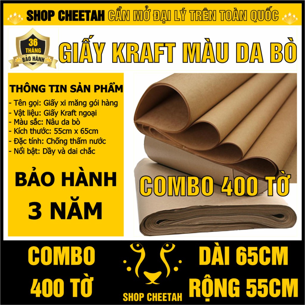 400 tờ Giấy Kraft màu da bò KT: 65cm x 55cm – Giấy ngoại – Chống thấm nước – Dai chắc – Dùng đóng bọc sản phẩm hàng hóa