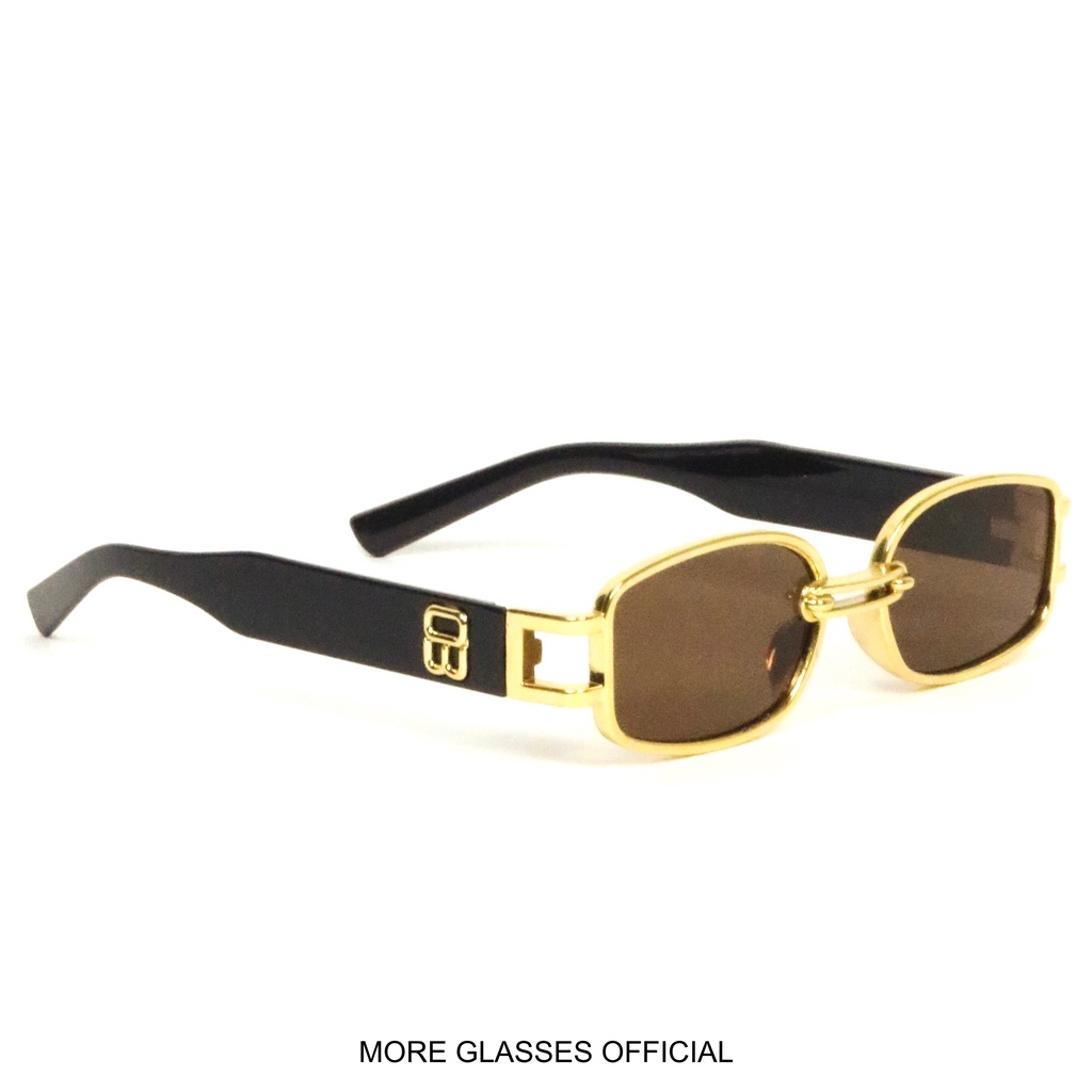 Kính mát hình tròn gọng màu vàng gold tròng màu nâu chống UV 400 vintage ảnh thật