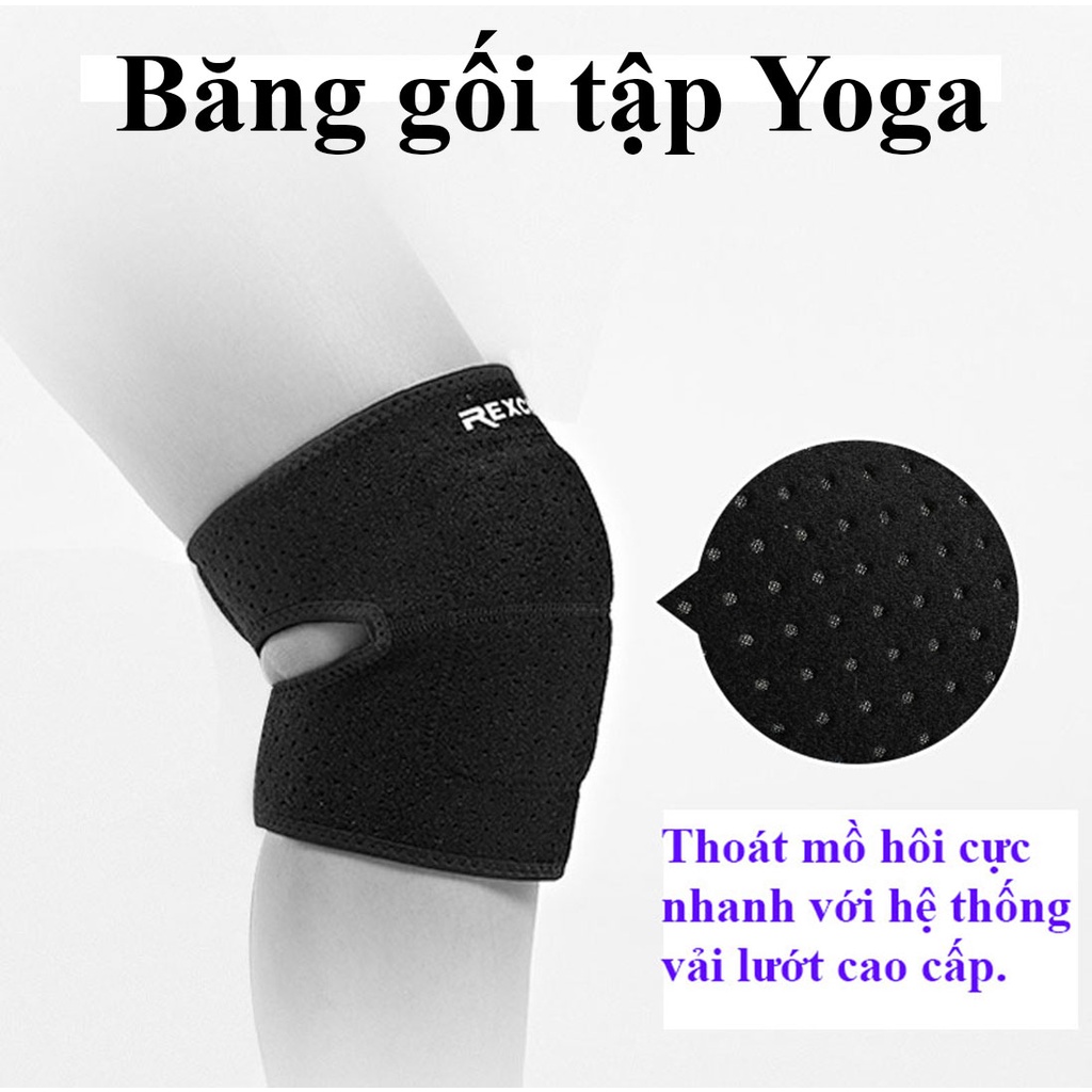 Băng đầu gối yoga chính hãng Rexchi , Bảo về gối tập gym và chơi thể thao, Có đệm cao cấp, đai thắt linh hoạt