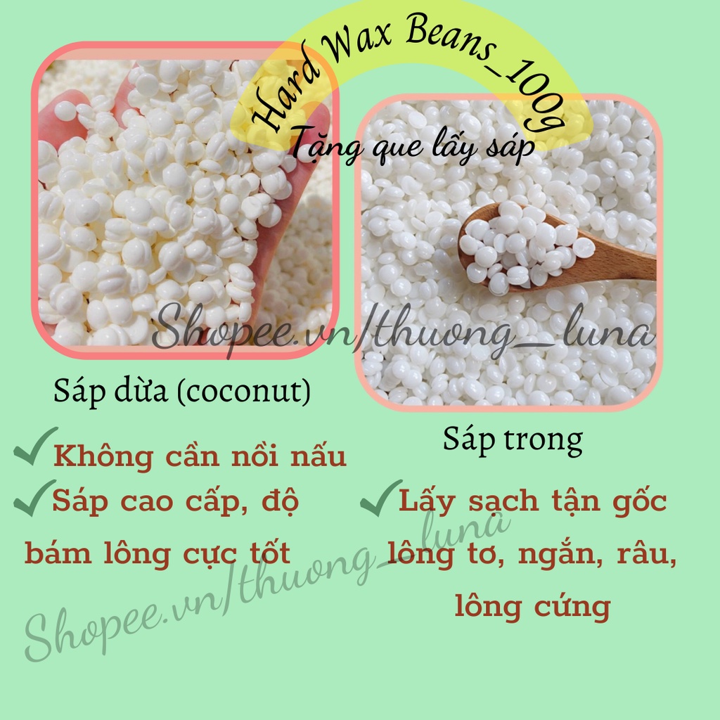 Sáp wax lông nóng hạt đậu hard wax bean , sáp wax lông dừa cao cấp bám dính lông tốt 100g