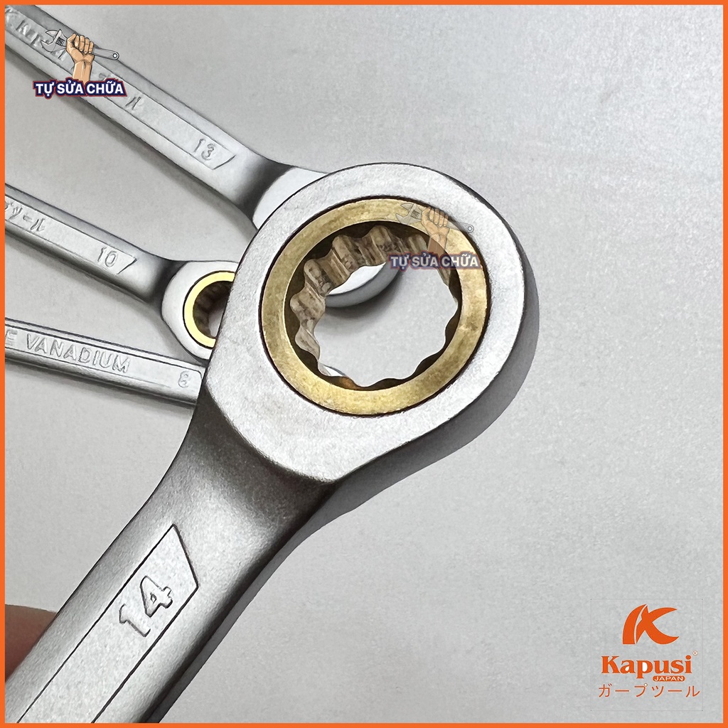 Cờ lê vòng miệng tự động chính hãng Kapusi làm từ thép CR-V siêu cứng, có thể xoay 360 độ với 72 bánh cóc
