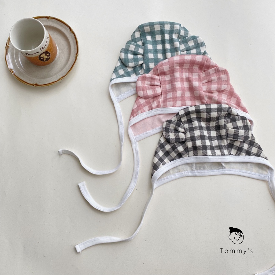 Set body chip tay dài kèm mũ tai gấu cho bé trai bé gái 0-2 tuổi hoạ tiết caro gấu thêu TOMMY HOUSE