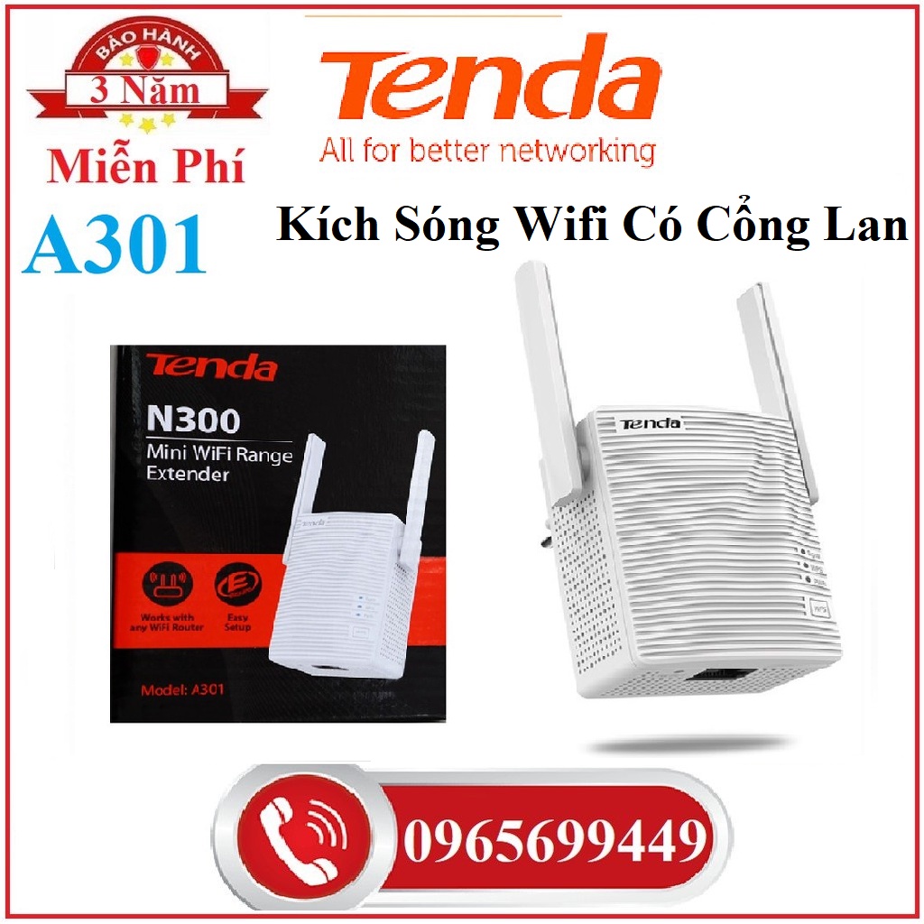 Bộ Kích Sóng Wifi Tenda A301 Chuẩn N300Mbps Có Cổng Lan và Không Có Cổng Lan Tenda A9 - Hàng Chính Hãng