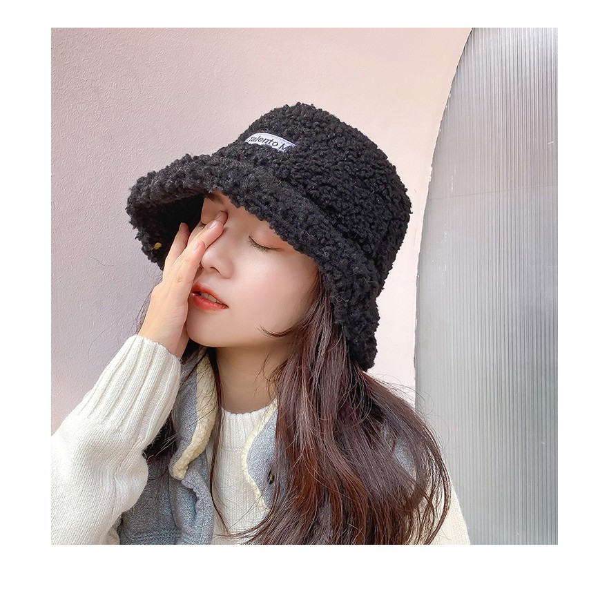 Mũ Lông cừu Bucket Retro Phong Cách Hàn Quốc Mũ lông cừu nữ mềm giữ ấm Thu Đông Ulzzang