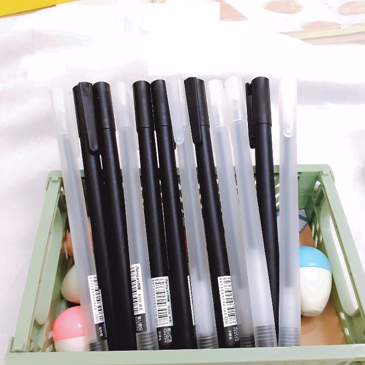 Bút mực gel màu đen/ Bộ 4 ruột bút nhiều màu sắc tùy chọn ngòi 0.5mm nhanh khô kiểu dáng đơn giản