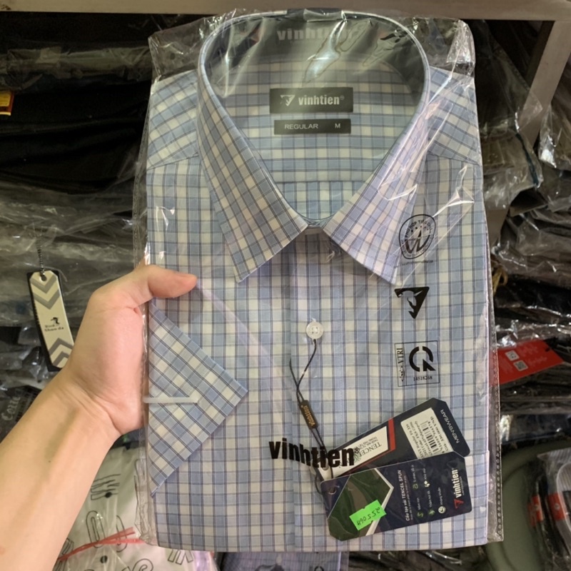 Áo Sơ Mi Nam Cộc Tay Vĩnh Tiến Vạt Ngang Dáng Regular