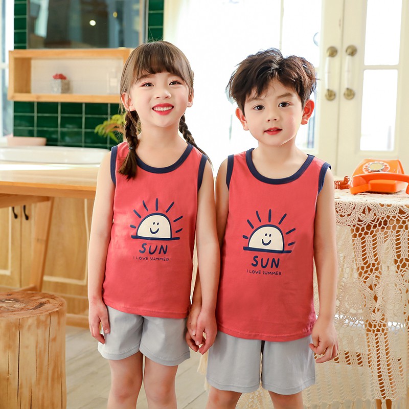 Bộ 2 món áo thun cotton + quần đùi thời trang mùa hè dễ thương cho bé 2-11 tuổi