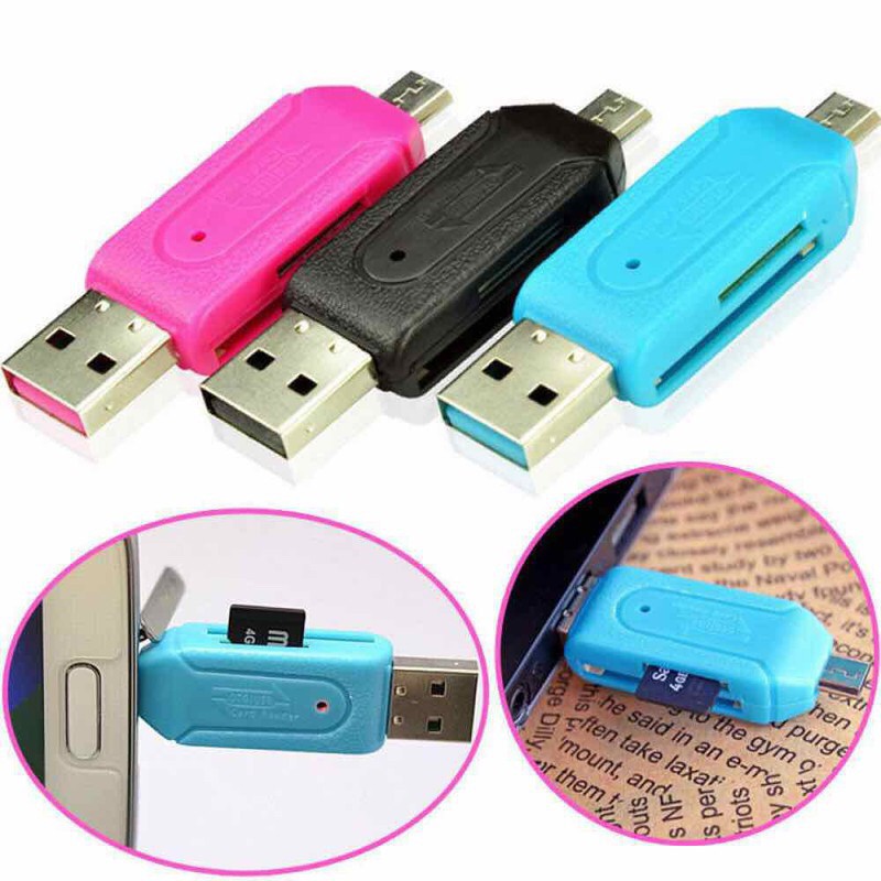 Đầu Đọc Thẻ Nhớ SD TF Có Cổng USB 2.0 OTG Cho Điện Thoại Có Cổng Micro