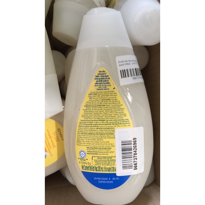 Sữa tắm Johnson's Baby chứa sữa và yến mạch (200ml)