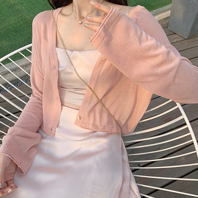 Áo khoác len 🔥FREESHIP🔥 Áo khoác cardigan dệt kim mỏng cổ chữ V cài cúc hoa dáng lửng A1042
