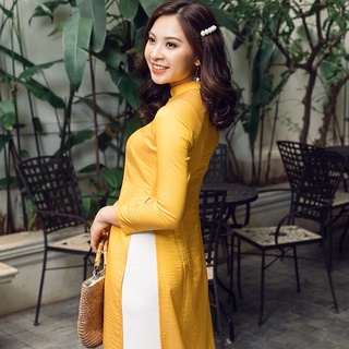 Áo Dài Cách Tân - Lụa Tô Châu , Màu Vàng  ( hàng kỹ - hình thật )