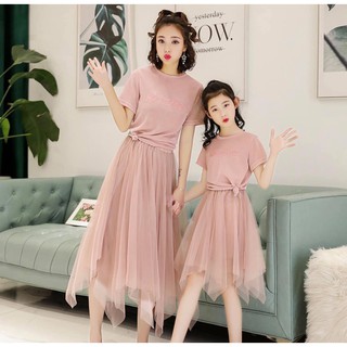 Váy công chúa , set mẹ bé nhũ hồng