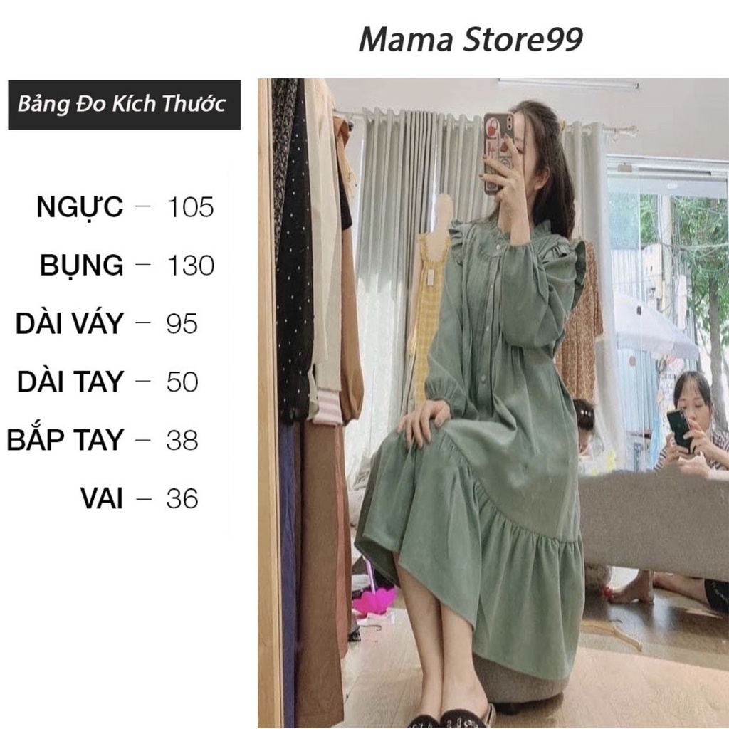 Váy Đầm Bầu Mặc Chơi Tết Xinh Xắn Thu Đông Dài Tay Chất Nhung Tăm Dày Dặn, Dáng Suông Size Dưới 70kg V0094 Mama Store99