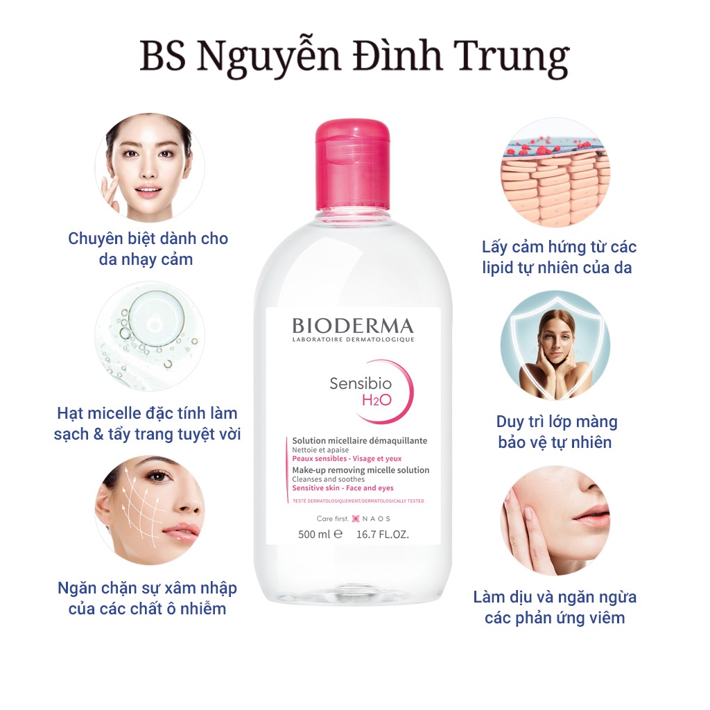 Dung Dịch Làm Sạch Da Và Tẩy Trang Công Nghệ Micellar Bioderma Sensibio H2O 500ml - BS Nguyễn Đình Trung