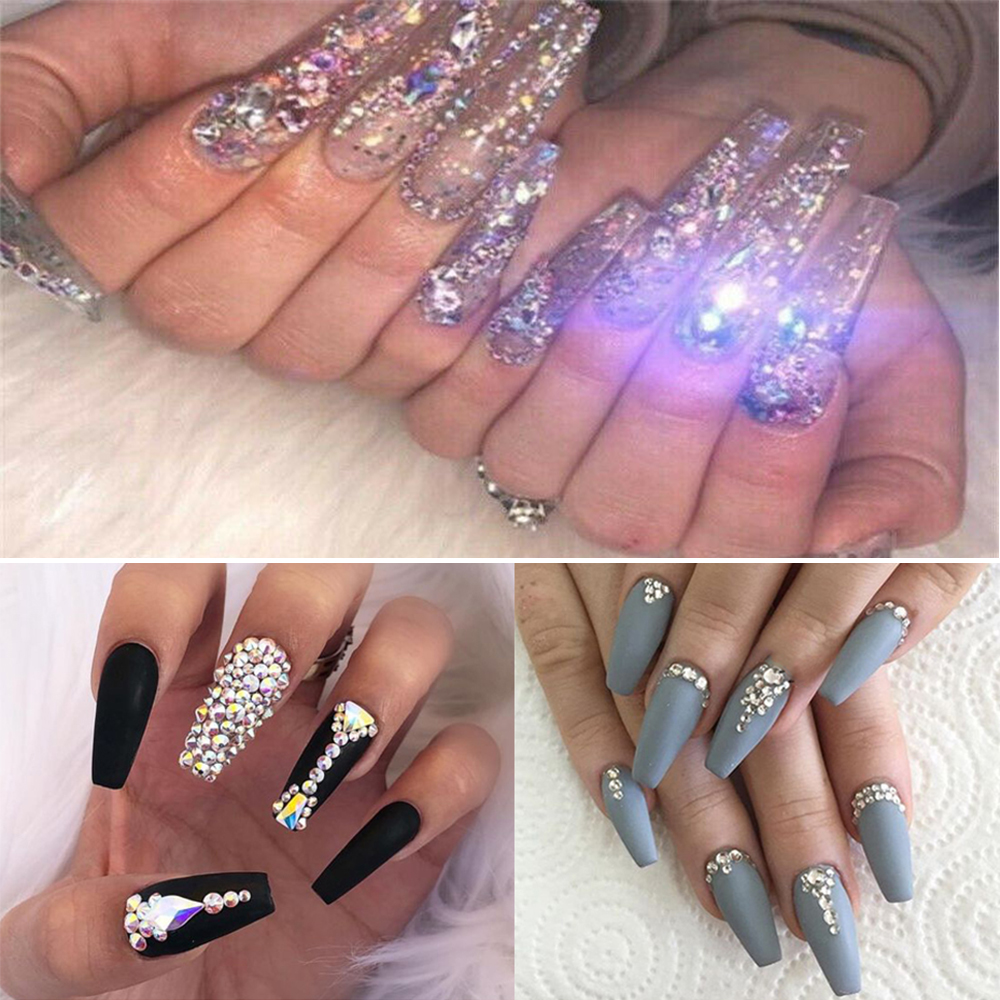 FALLFORBEAUTY Shining 3D Nail Art Decorations Unfoiled DIY Nail Art Nail|Mini Beads 1440Pcs/Pack Glass Diamonds Nail Glitter Non HotFix Micro