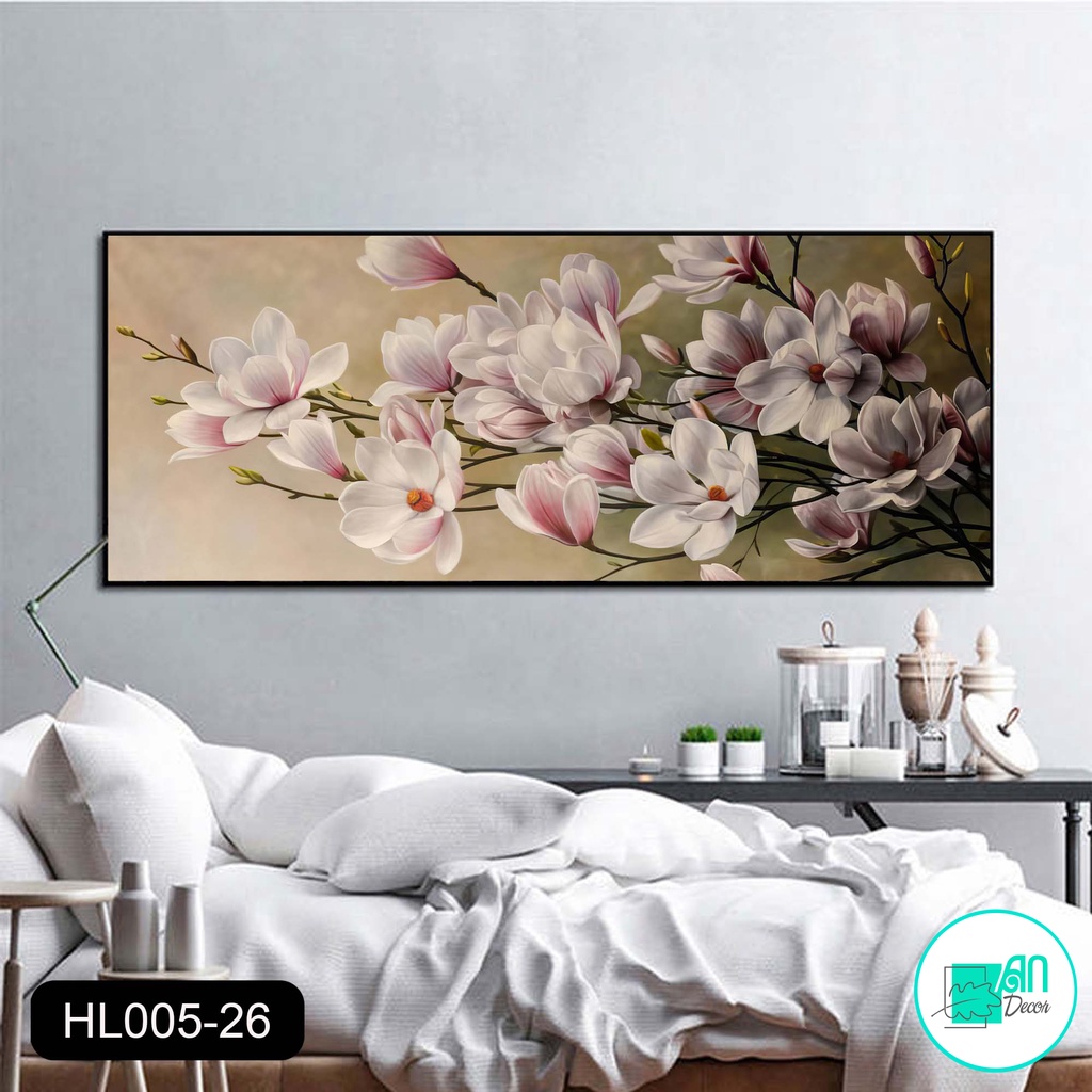 Tranh canvas treo tường hoa mộc lan khổ ngang sang trọng HL26- 100 x 40 cm