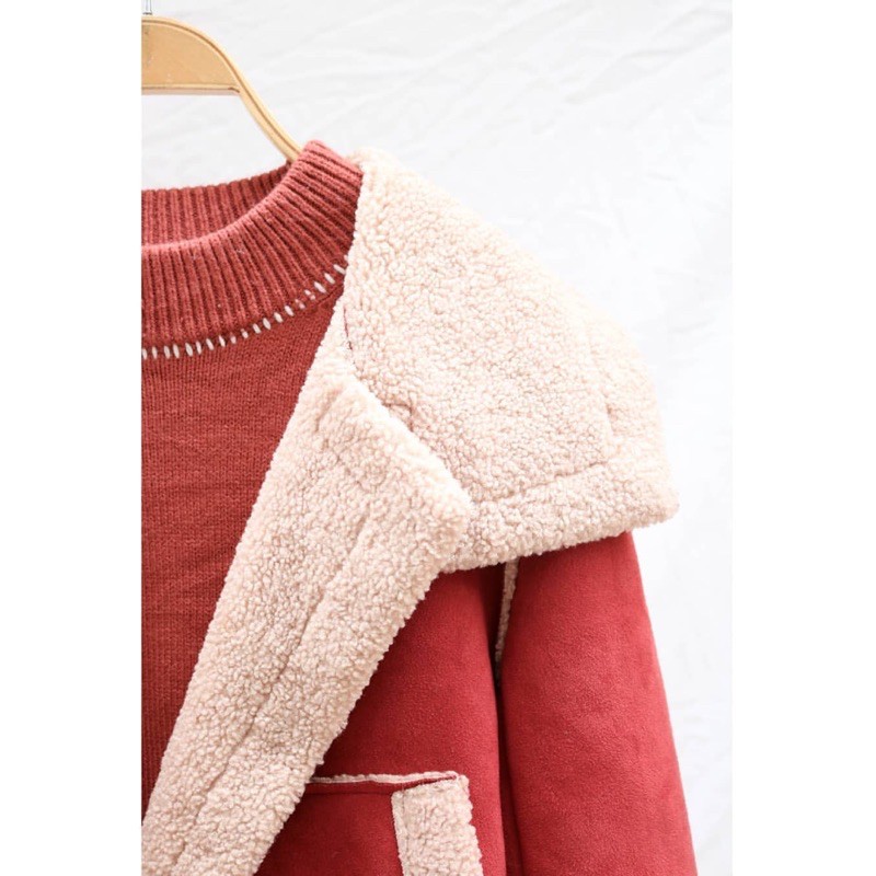 Áo da lộn lót lông cừu