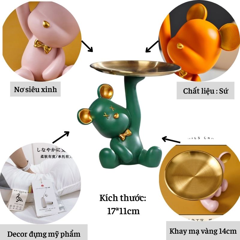 Tượng gấu ngồi decor nhà cửa bear bê khay đựng mỹ phẩm trái cây quà tặng sinh nhật siêu xinh MIIBOOSHI D1.111.TR