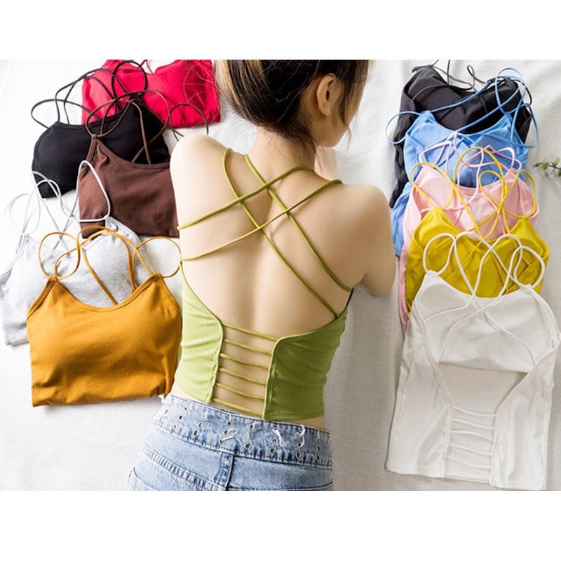 Áo Tank Top Dáng Ôm Màu Sắc Ngọt Ngào Phối Dây Đan Chéo Thời Trang Mùa Hè Quyến Rũ Cho